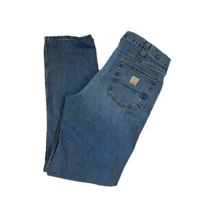 Carhartt Relaxed Fit Jeans Men’s 36x34 Blue Denim Workwear Small Hole